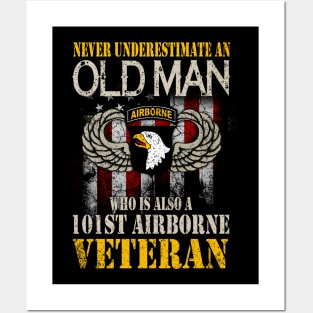 Never Undertimate An Old Man 101st Airborne Division Veteran  Mens Posters and Art